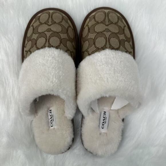 Coach Zena Khaki Slipper In Signature Jacquard Size 8 - Picture 2 of 9